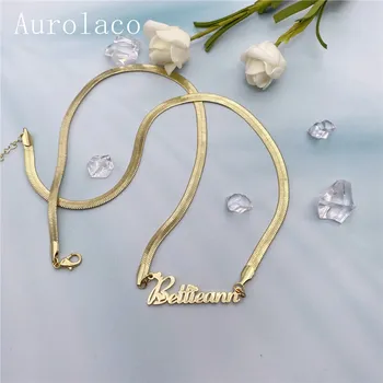 AurolaCo Personalizat Set de Bijuterii Fir Grosier Cercei Șarpe Lanț Personalizate cu Numele Cercel de Aur din Oțel Inoxidabil Cercei Cadouri pentru Femei