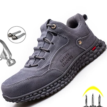 Autentice din Piele de Securitate a muncii Pantofi pentru Bărbați Pantofi de Lucru Adidași Bărbați Steel Toe Pantofi Cizme Anti-puncție Anti-opărire Sudor Pantofi