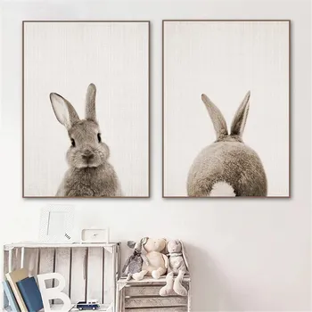 Baby Bunny Coada Panza De Imprimare Poster De Paduri De Animale Pictura Iepure Pepinieră Arta De Perete Imprimeuri Nordice Poze De Perete Decor Camera Pentru Copii