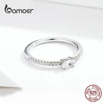 Bamoer Argint 925 Inel de Nunta pentru Femei Clar Cubic Zircon Logodna Clasic Promit Declarație de Bijuterii Cadou GXR524