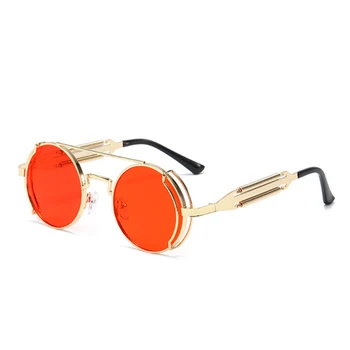 Barbati Femei Unisex Rosu Metal Rotund ochelari de Soare Gotic Steampunk ochelari de Soare Stil Vintage de Designer de Brand Oglindă UV400