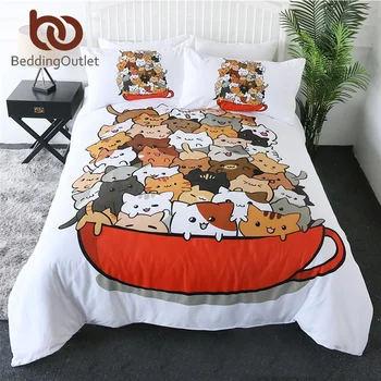 BeddingOutlet Ceașcă de ceai Cat de Pat Set Fular Acoperi Drăguț Set de Pat King Desene animate pentru Copii Cuverturi de pat 3pcs Iubitor de Animale Parure De Aprins