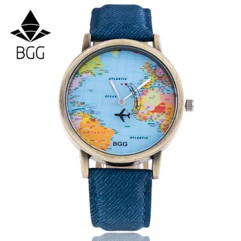 Bgg Design Deosebit Ceas De Mana Avion Care Zboară De Pe Harta Lumii Din Piele Iubitorii De Cuarț Relojes Mujer Ore Ceas Cadou
