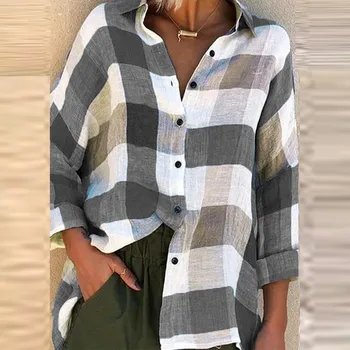 Bluza pentru Femei de Moda a Verifica în Vrac, Print Bluza Cu Mâneci Topuri Femeile 2020 blusas mujer de moda 2020 рубашка женская