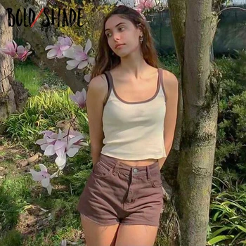 Bold Umbra Indie Estetice Fairycore pantaloni Scurți Femei 90 de Moda de Epocă Y2k Tan pantaloni Scurti din Denim Cottagecore Stil de Blugi de Vară 2021