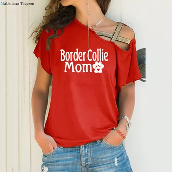 Border Collie Iubitor de Câine Laba de Imprimare Bumbac Tricou Neregulate umăr Cadou Negru tricouri Femei Topuri de Vara