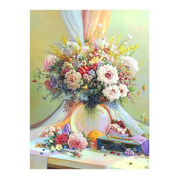 Buchet de flori, Încă de Viață Vaza Diamant Pictura Rotund Burghiu Plin de Nouveaute DIY Mozaic Broderie 5D Cruce Cusatura Imagini Florale