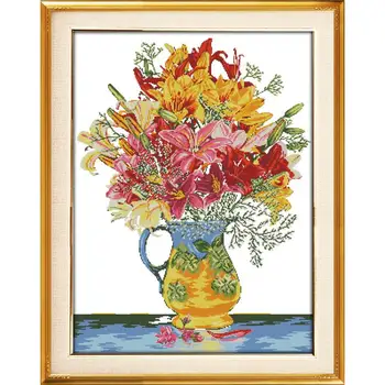Bucuria duminică rafinat aranjament de flori vaza pictură în ulei cruce cusatura broderie kit DIY gherghef broderie decor acasă