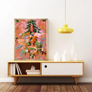 Bujori Floare De Cires Chinoiserie Arta De Perete Panza Pictura Tradiționale Din Asia De Epocă Ilustrare Imagine Printuri Decor