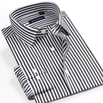 Bărbați Non-Fier de Lungă Maneca Cămașă Rochie cu Dungi Pocketless Design Confortabil Bumbac Casual Business Standard-fit Shirt