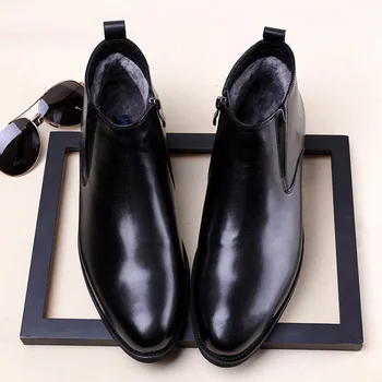 Cald Iarna Noi Lucrate Manual Pentru Bărbați Cizme Cu Blana Vintage Britanic Din Piele Pantofi Rochie Afaceri Cu Fermoar Glezna Chelsea Cizme G116