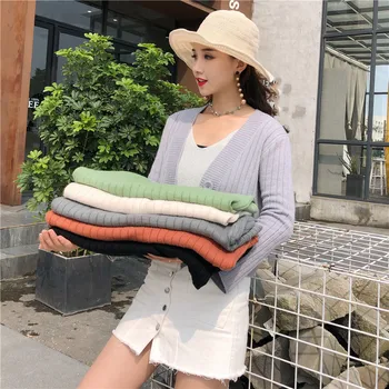 Cardigan tricot Pulover Femei de Primavara Toamna coreean Pulover Scurt Stil V-neck Cardigan Pieptul Singur Pulover Casual