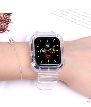 Caz+Curea pentru Apple Watch Band 44mm 40mm 42mm 38mm Accesorii Moale Bratara de Silicon Transparent apple watch serie se 6 5 4 3