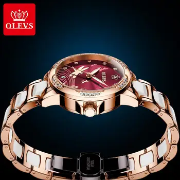 Ceas Automatic Femei Albe Ceramică Ceas Mecanic De Brand De Moda Impermeabil Ceasuri Pentru Femei De Lux Din Aur Cu Diamante