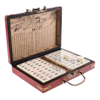 Chinez Antic Mahjong Joc de Bord 144 De Mahjong în 23x16.2x4.5cm Cutie din Lemn pentru Pinic Camping Familie, Jocuri Distractive