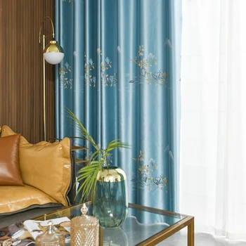 Chinezesc de lux, Flori de Munte Broderie Perdele pentru Living Clasic Albastru Semi-Draperii pentru Dormitor Balcon *VT