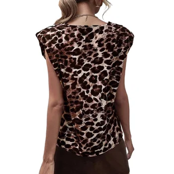 CHSDCSI Moda Sexy Leopard de Imprimare de Imprimare Bluza Femei Elegante Tur-Gât Vrac Tricouri fără Mâneci Topuri Casual Streetwear Uza