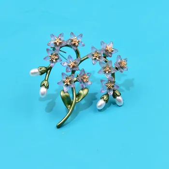CINDY XIANG Nou Spray de Vopsea Prost Frunze Verzi-Nu Ma Uita Rășină Flori Broșe Simulare Perle Plante Eșarfă Ace Insigna