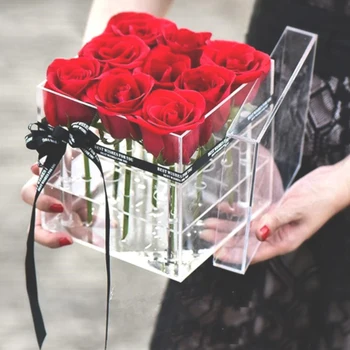 Clar Acrilic Machiaj Cutie Floare Trandafir Cutie cu Capac pentru Ziua Îndrăgostiților DIY Decorare Nunta Ambalaj Cutie Cadou