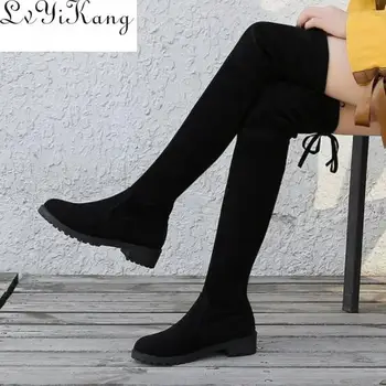 Coapsa Cizme De Iarna Pentru Femeie Cizme Pentru Femei Cizme Genunchi Porțiune Plană Sexy Pantofi De Moda 2019 Negru Botas Mujer Adidași