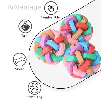Colorate Tricotat Nod Mingea animale de Companie Jucărie Câine Pisică Scartaie de Sondare Curățarea Dinților Curcubeu de Cauciuc cu Clopotel Interactive Toy