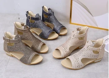 Confortabil Vanzare Hot Femei De Moda De Vara Pantofi Casual Parte A Deschide Capacul Toc Retro Peep Toe Sandale Plate