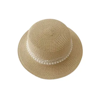 Copiii Găleată Pălărie pentru Fete de Vară în aer liber de Călătorie Palarii de Plaja Perla Drăguț Dantela Soare Paie Panama Capac Moda Pescar Capace 4-8Y