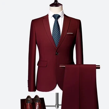 Costum Bărbați clasic Set 2021High-end Personalizate de Culoare Solidă Slim de Afaceri Rochie de Nunta Mire de Îmbrăcăminte de Înaltă Calitate Frac /2 buc