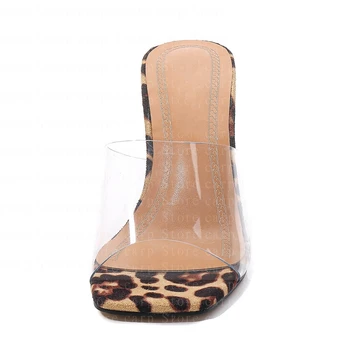 CRAP de Vara femei sandale pantofi de femei Leopard de Imprimare Sandale Tocuri inalte Femei Plexiglas Transparent Clar Sandale