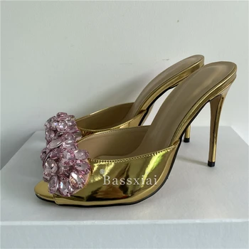 Cristal de diamant Bling Flori Sandale Pentru Fete Femei 10 cm Toc Stiletto Peep Toe Pantofi Catâri Stras Pantofi de Partid