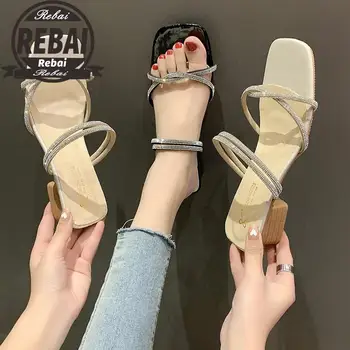 Cruce Bandaj Sandale cu Toc Femei de Moda de Vara din Dantela-up Tocuri Peep Toe Pantofi de sex Feminin Toc Pătrat Doamnelor Sandale