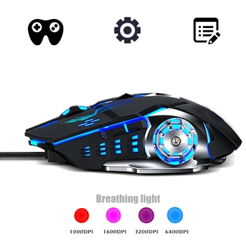 Cu fir Gaming Mouse 6 Butoane Programabile 6400DPI Ergonomic Soareci Lumina LED-uri Colorate Mouse-ul pentru PC, Laptop Calculator Joc și de Birou