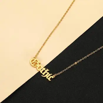 Cxwind Farmecul Gotic Scrisoare Cravată Colier Pentru Femei Din Oțel Inoxidabil De Aur Inițială Vechi Font Engleză Scrisoare Colier Bijoux Femme
