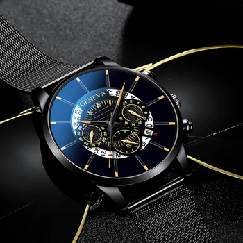 De lux de Moda pentru Bărbați de Afaceri Calendar Ceasuri Albastru Plasă din Oțel Inoxidabil Curea Analog Cuarț Ceas relogio masculino