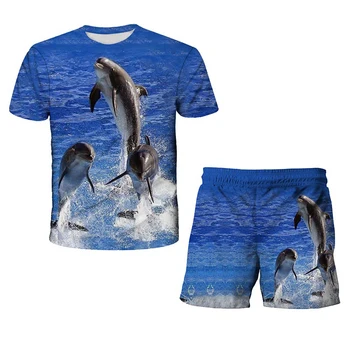 De vară pentru Copii Haine Animal Delfin Drăguț Haine pentru Copii 3D pentru Copii T-shirt Suit Fată Băiat tricou Baiat Casual cu maneci Costum