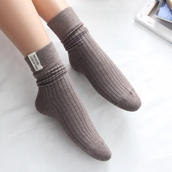 De înaltă Calitate din Bumbac Tricotate Șosete pentru Femei Solide de Culoare Alb-Negru Kaki Bej Șosete Lungi Harajuku Retro Stil Japonez Crew Sock