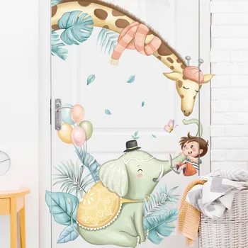 Desene animate drăguț Autocolante de Perete pentru Camere de Copii Decor Copii Băieți Fete Dormitor Decor Girafa, Elefant PVC imagini de Fundal