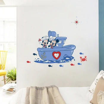 Desene Animate Mickey Minnie Mouse Pe Barca Autocolante De Perete Dormitor Copii Camere Home Decor Disney Decalcomanii De Perete Din Pvc De Artă Murală Diy Postere