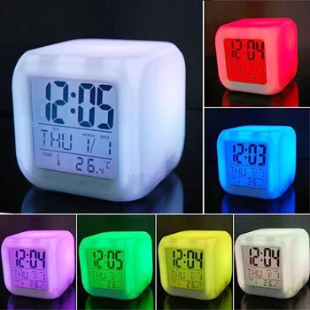 Digital cu LED-uri Stralucitoare Ceas Deșteptător 7 Culoare Multi-Funcție Dormitor Copii, Ceas Deșteptător Termometru de Culoare Schimbătoare Ceas Electronic