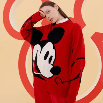 Disney Mickey Mouse Toamna Iarna Tricotate Jumper Topuri guler Pulovere Casual, Pulovere Femei cu Maneca Lunga Pulover Fete