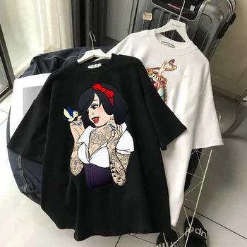 Disney T Shirt Alice În țara Minunilor Tricou Femei Topuri Negre Alice Albă ca Zăpada Printesa Print Casual cu Maneci Scurte Gotic T-shirt