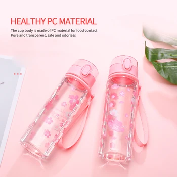 Drinkware Roz Transparent Pc pahar de Plastic de 500Ml Floare de Luna Minunat Mâner Portabil cu Inchidere cu Clapa-Capac Sticla cu Apa