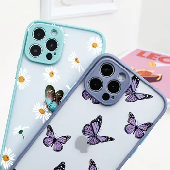 Drăguț Fluture Floare Telefon Caz Pentru iPhone 12 Mini 11 Pro Max X XR XS SE 2 2020 6 6s 7 8 Plus Greu PC Transparent Florale Acoperi