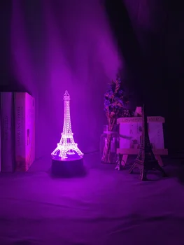 Dublu Culoare 3d Iluzie Lumina de Noapte Turnul Eiffel pentru Decorațiuni interioare lumină de Veghe Led cu Senzor Tactil Color Lovit Fata Lampă de Noapte Cadou