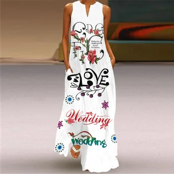 EDressU Femei Print Maxi Lung Rochie de Vară fără Mâneci Plus Dimensiune Florale Boem Boho Vacanță Casual Rochie de Plaja YX-46