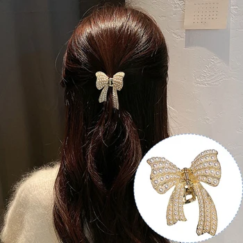 Elegant De Perle Albe De Păr Arc Gheare Aliaj De Aur Fluture Agrafele Femeie De Păr Maxilarului Clip Agrafe De Par Coreea Style Accesorii De Par Nou