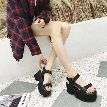 Europene stația Harajuku cozonac fund gros sandale de moda student toc gros gură de pește femei sandale