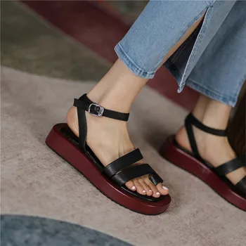 FEDONAS Platforma Femei Pantofi Plat Catarame 2021 Vara din Piele Design Concis Femei Sandale mai Noi Pantofi Casual Femei