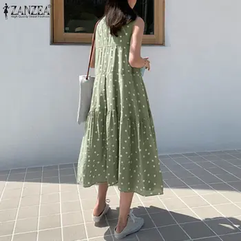 Femei Casual de Vara Sundress Boem Polka Dot Imprimate Rochii 2021 ZANZEA Elegant rochie fără Mâneci-Linie de Vacanță Vestidos rochițe scurte fără mâneci