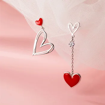 Femei De Moda Bijuterii Argint 925 Roșu Asimetrice Dragoste Cercei Piersica Dulce Cercei Inima Pentru Petrecerea De Nunta
